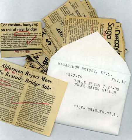 One envelope of newspaper clippings for St. Louis Subject, Box 35/Item 11 "Macarthur Bridge".